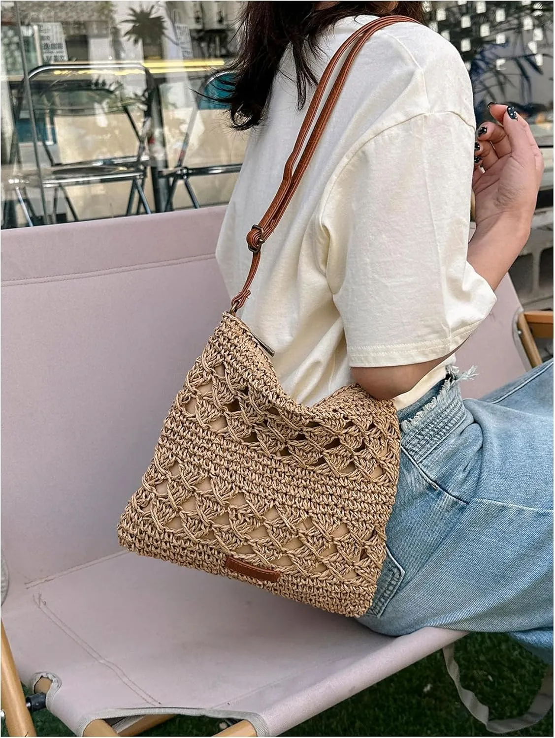 Verdusa Women's Straw Shoulder Bag Crochet Woven Crossbody Bag Casual Beach Vacation Tote Bags