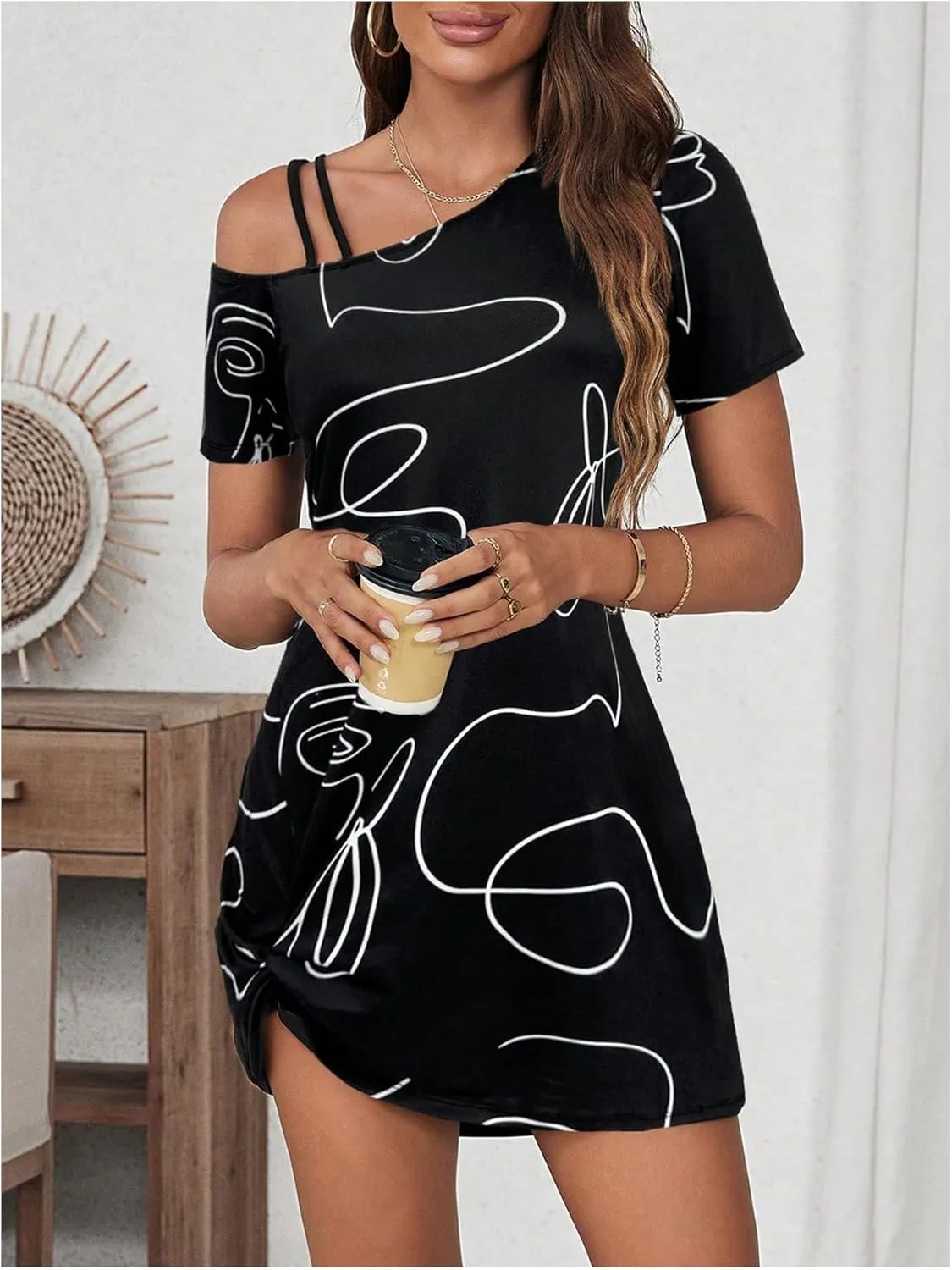 Verdusa Women's Striped Off The Shoulder Short Dress Short Sleeve Twist Mini Summer Dress