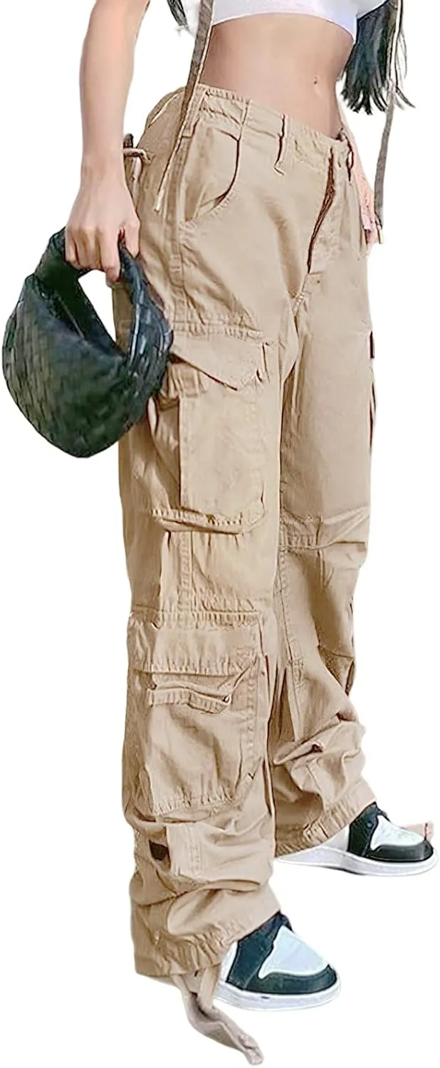 Viatabuna Women's High Rise Straight Leg Y2K Streetwear Cargo Pants Baggy Boyfriend Pants with Pocket
