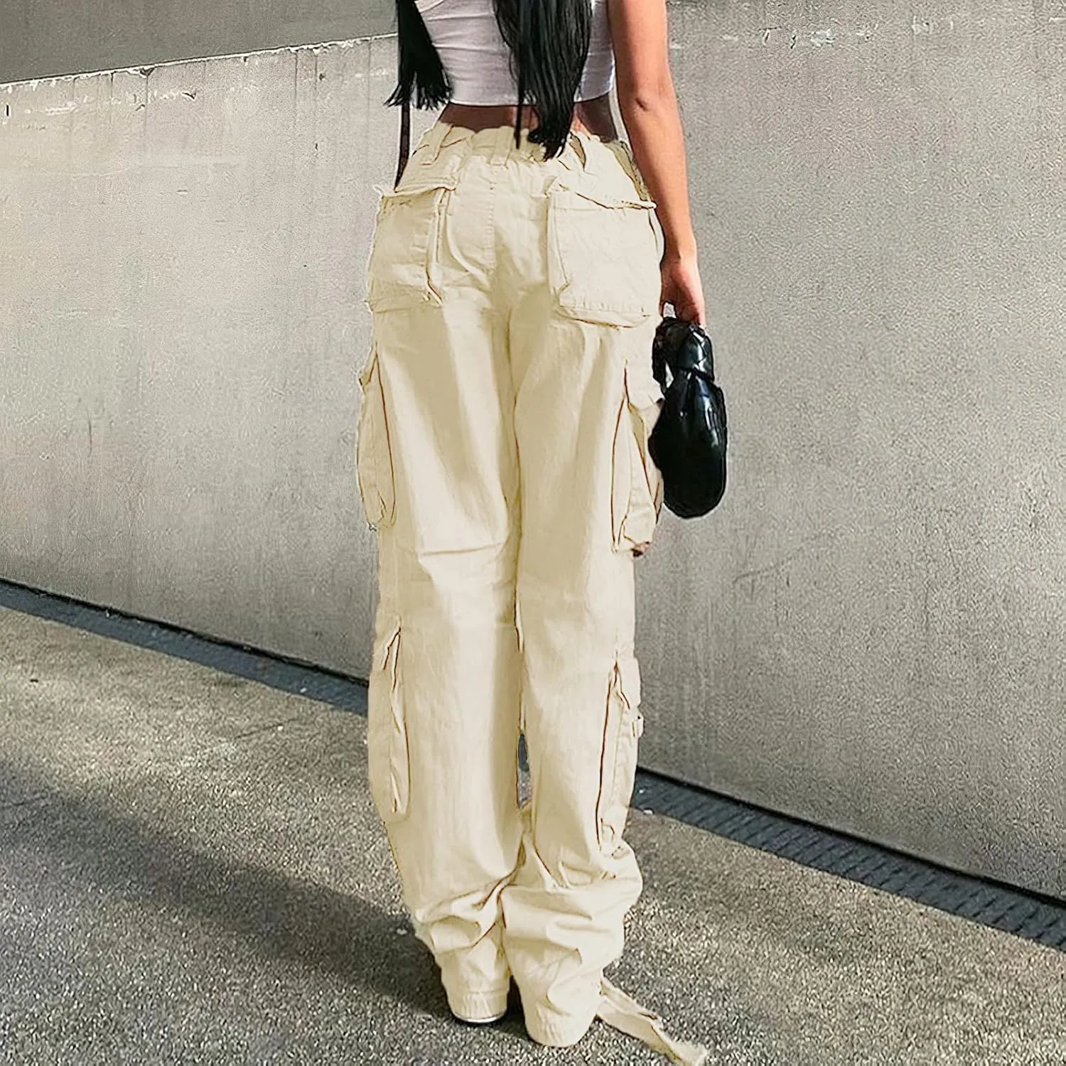 Viatabuna Women's High Rise Straight Leg Y2K Streetwear Cargo Pants Baggy Boyfriend Pants with Pocket