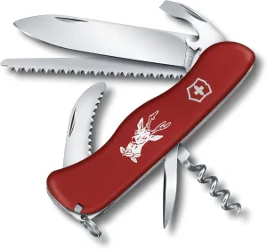 Victorinox Hunter Swiss Army Knife, 12 Function Swiss Made Pocket Knife with Large Blade, Small Gutting Blade and Wood Saw - Red