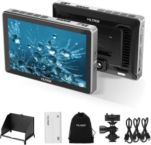VILTROX DC-L2 7" Touchscreen Camera Field Monitor, 4K 60Hz SDI HDMI Input/Output, 1280x800 600 Nits Brightness Camera Monitor with Waveform, Peaking, False Color, 3D LUT, Sunshade Hood, Battery