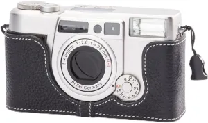 Vintage Genuine Leather Camera Case Handcrafted Half-Wrap Camera Case for Rollei AFM35 (Black)