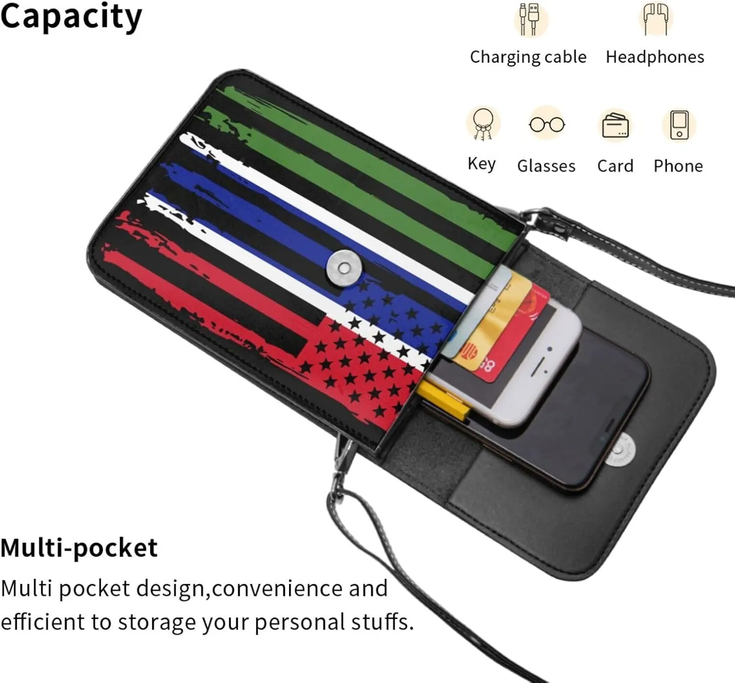 Vintage Iran Iranian America Flag Striped Patterns Small Crossbody Purse Cell Phone Bag for Women