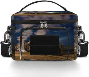 Vintage Locomotive Tactical Lunch Box for Men Insulated Lunch Bag Durable Leakproof Cooler Bag with Shoulder Strap and Sturdy Handle for Work Outdoor Picnic Trips