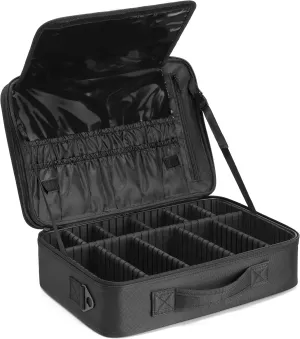 Vlando Large Make up Bag Case Organizer for Women Adjustable Dividers for Travel Makeup Cosmetics Make up Bags Brushes Lipstick Facial Mask Case Black