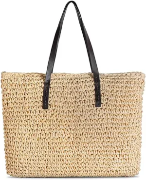 VODIU Women's Classic Straw Handbag Summer Beach Shoulder Bag Bohemia New