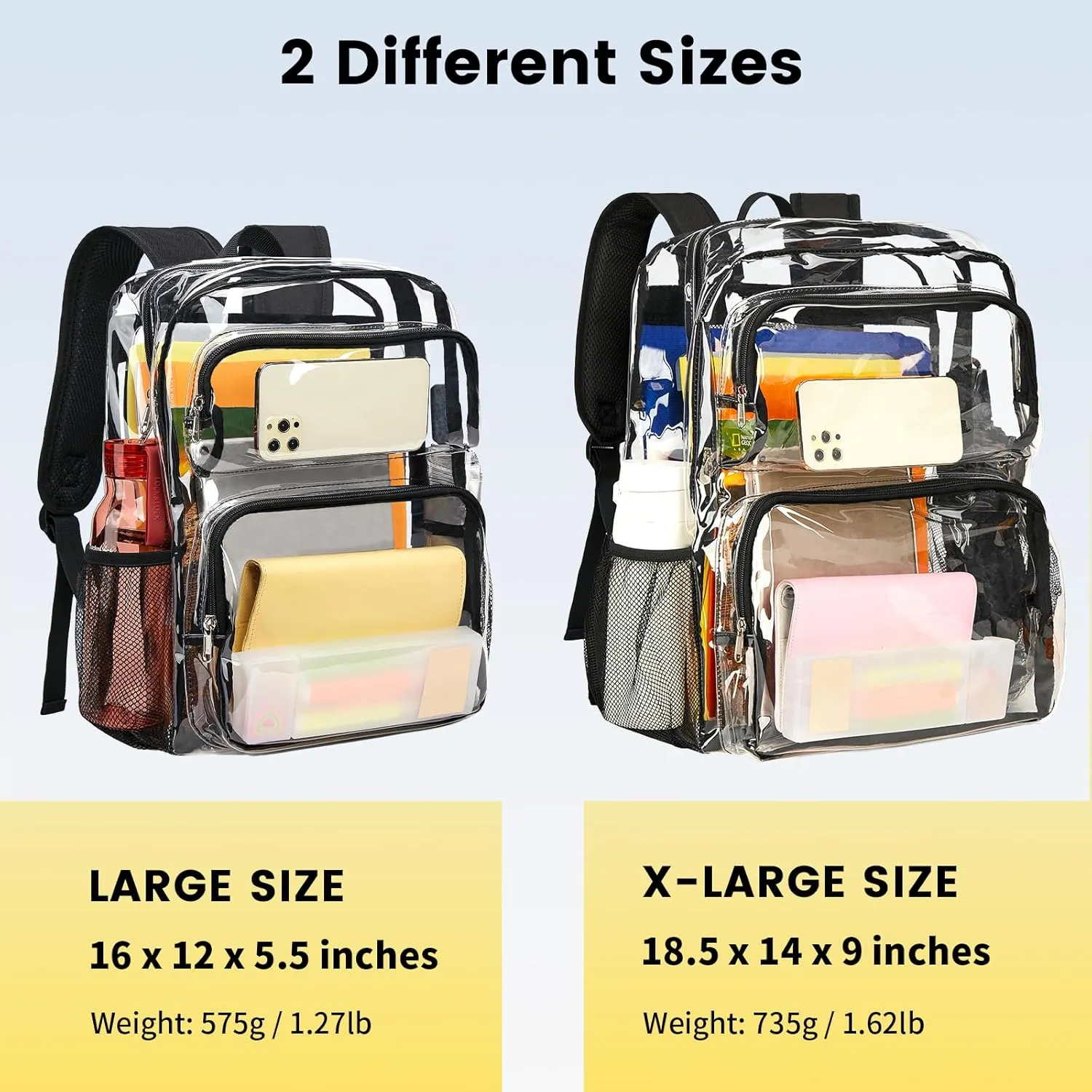 Vorspack Clear Backpack Heavy Duty - Large Clear Bookbag Transparent Backpacks See Through Backpack for College Work Travel Festival - Black