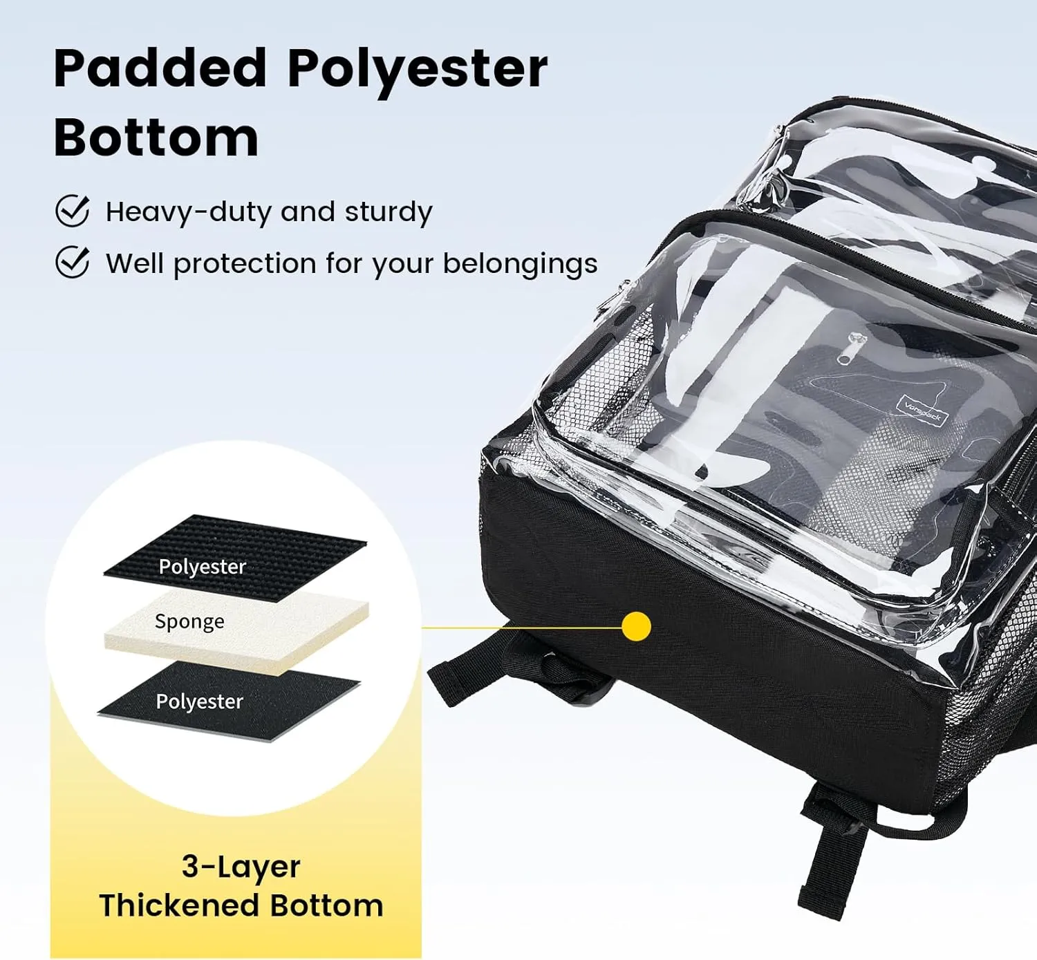 Vorspack Clear Backpack Heavy Duty - Large Clear Bookbag Transparent Backpacks See Through Backpack for College Work Travel Festival - Black