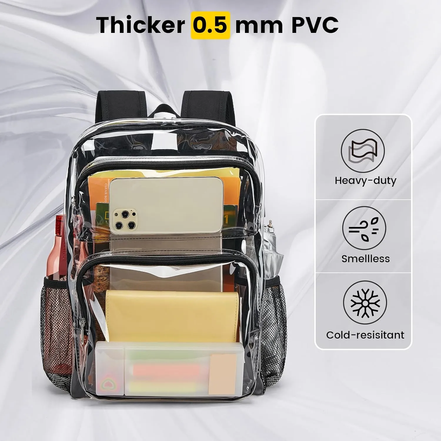 Vorspack Clear Backpack Heavy Duty - Large Clear Bookbag Transparent Backpacks See Through Backpack for College Work Travel Festival - Black