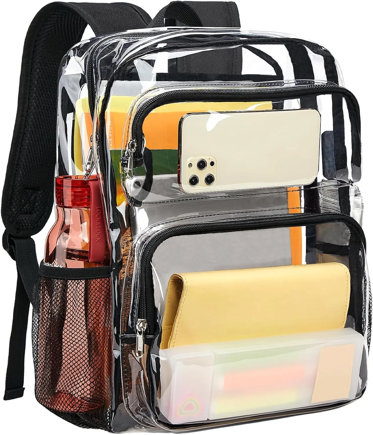 Vorspack Clear Backpack Heavy Duty - Large Clear Bookbag Transparent Backpacks See Through Backpack for College Work Travel Festival - Black
