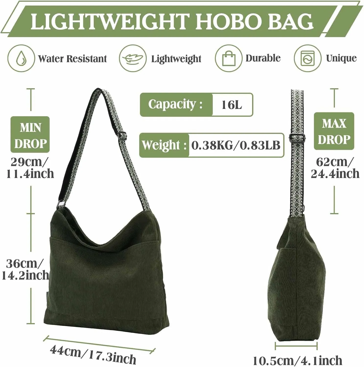 VX VONXURY Crossbody Bag,Lightweight Canvas Shoulder Tote for Women Water Resistant Top Zip Hobo Purse with Adjustable Strap