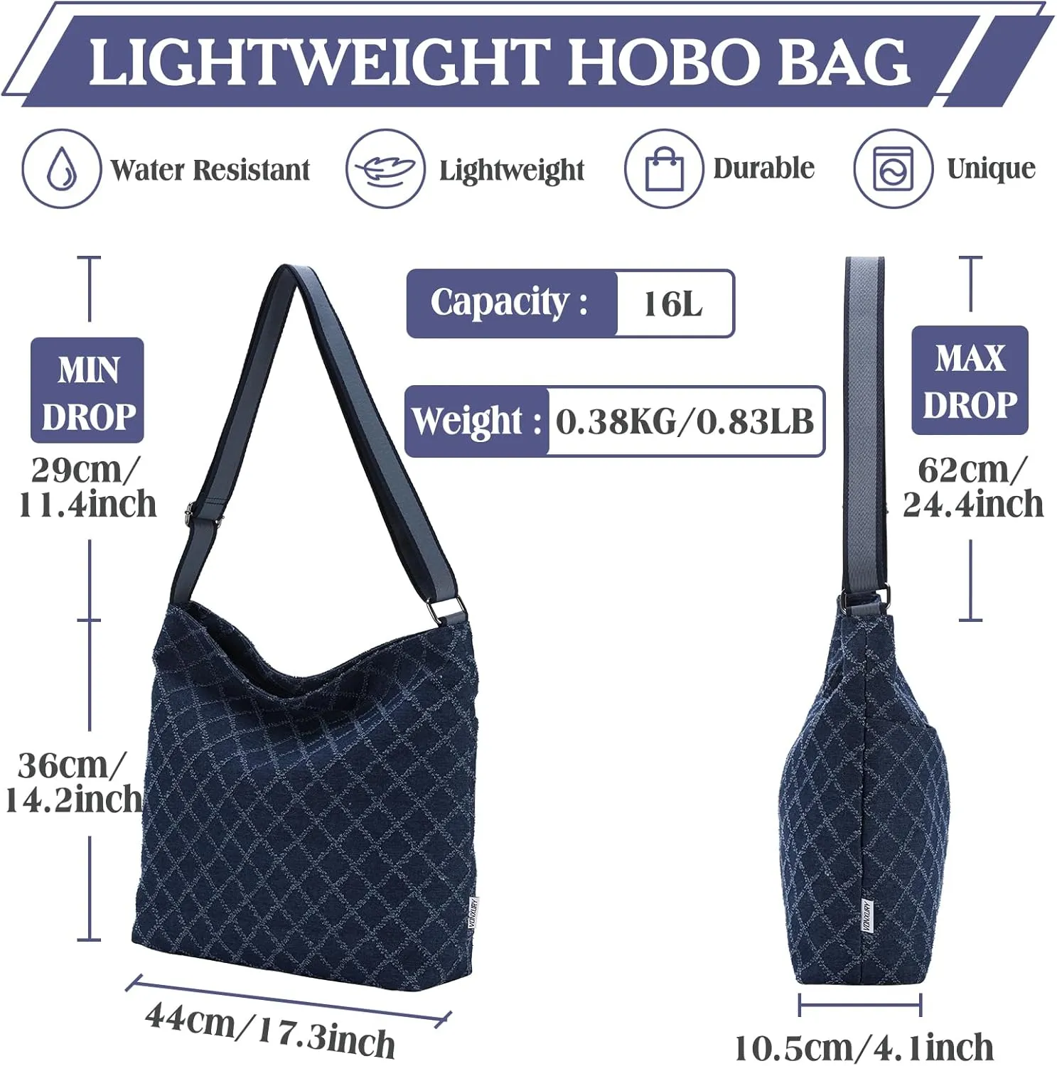 VX VONXURY Crossbody Bag,Lightweight Canvas Shoulder Tote for Women Water Resistant Top Zip Hobo Purse with Adjustable Strap