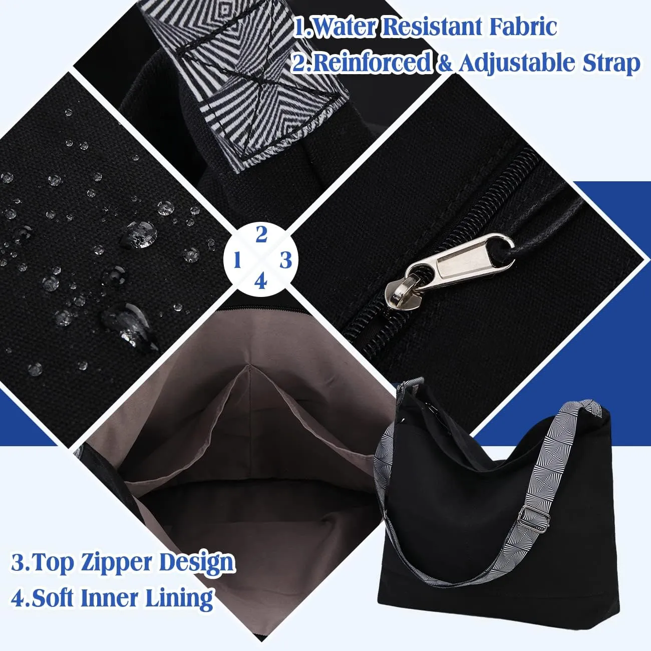 VX VONXURY Crossbody Bag,Lightweight Canvas Shoulder Tote for Women Water Resistant Top Zip Hobo Purse with Adjustable Strap