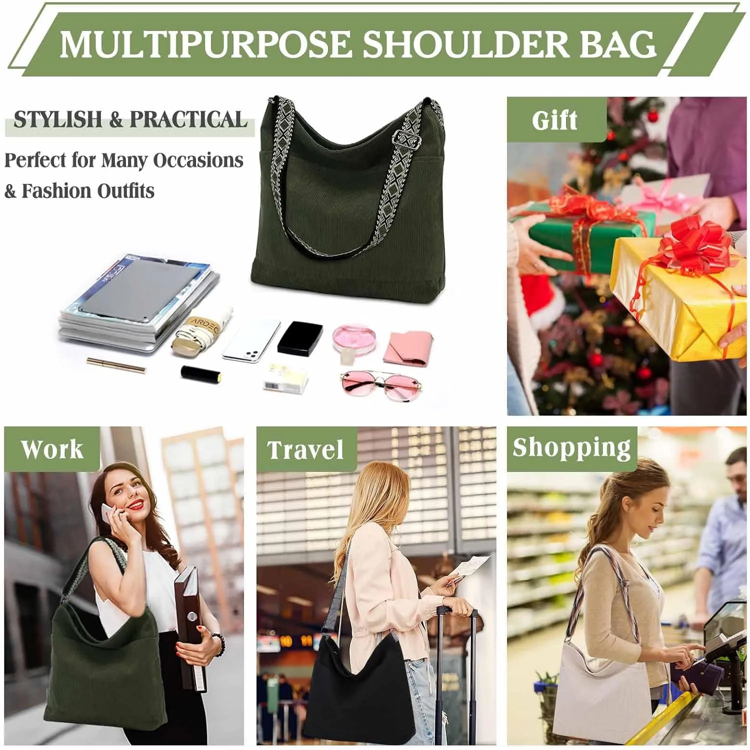 VX VONXURY Crossbody Bag,Lightweight Canvas Shoulder Tote for Women Water Resistant Top Zip Hobo Purse with Adjustable Strap