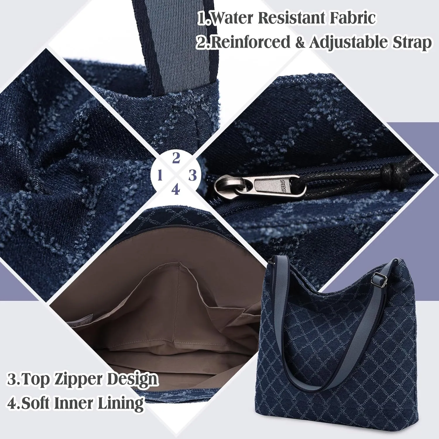 VX VONXURY Crossbody Bag,Lightweight Canvas Shoulder Tote for Women Water Resistant Top Zip Hobo Purse with Adjustable Strap