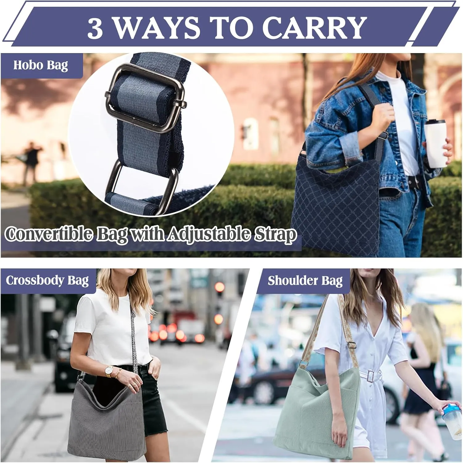VX VONXURY Crossbody Bag,Lightweight Canvas Shoulder Tote for Women Water Resistant Top Zip Hobo Purse with Adjustable Strap