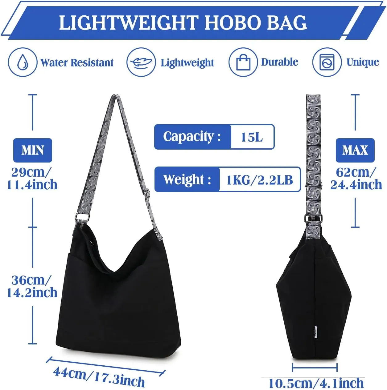 VX VONXURY Crossbody Bag,Lightweight Canvas Shoulder Tote for Women Water Resistant Top Zip Hobo Purse with Adjustable Strap