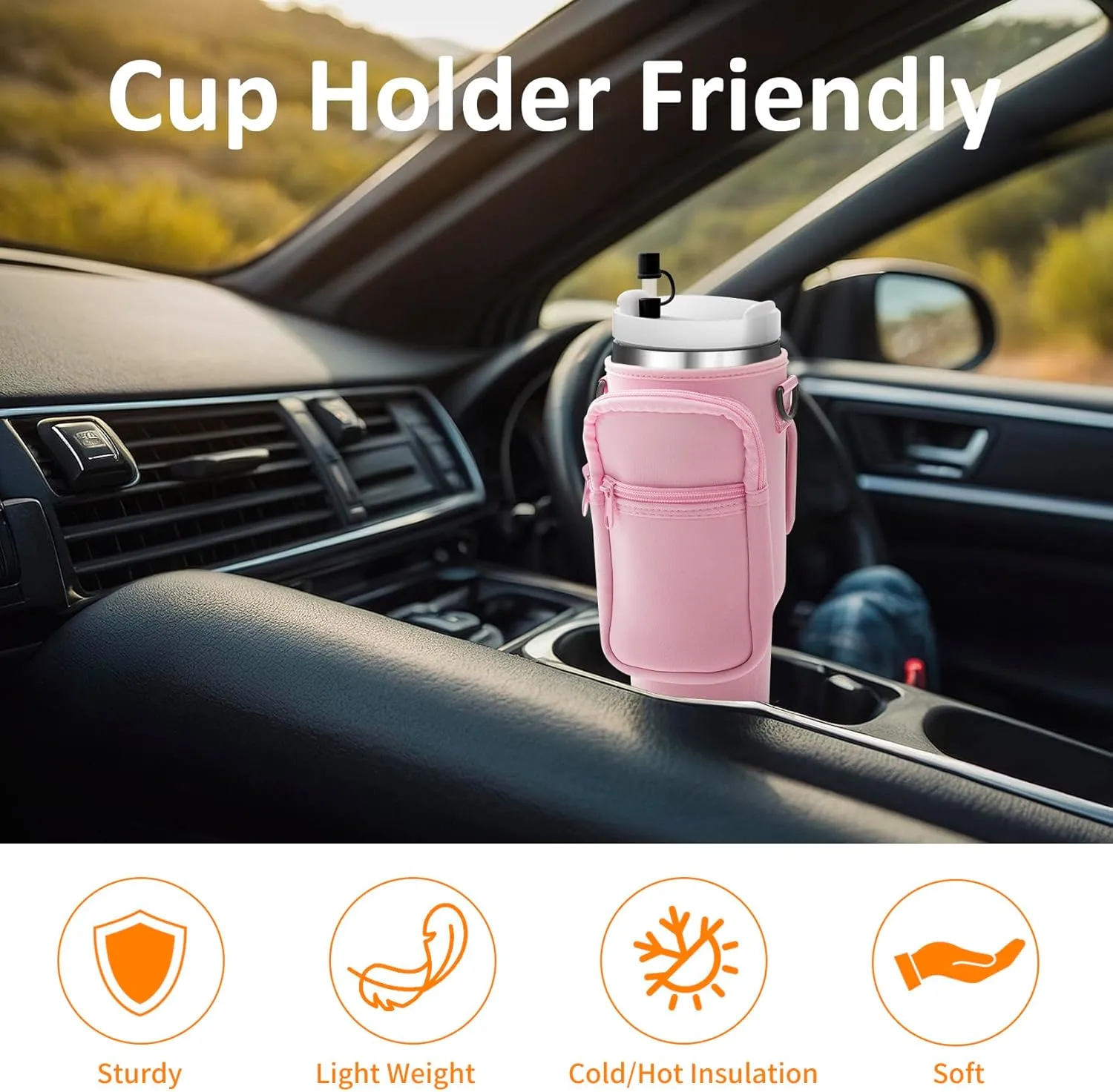 Water Bottle Carrier Bag with Paracord Handle for Stanley 40/30 oz Tumbler Neoprene Insulated Mug Sleeve Pouch with 2 Pockets & Adjustable Strap & Straw Cover for Stanley Cup Accessories