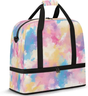 Watercolor Colorful Beautiful Travel Duffel Bags for Women & Men Large Sports Gym Bags Foldie Weekender Overnight Bag Carry On Tote Bag With Shoe Compartment Personal Item Luggage for Travel Sports
