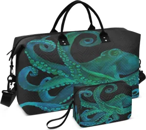 Watercolor Octopus Travel Duffel Bags with Toiletry Bag for Travel Gym Yoga Weekender Bag