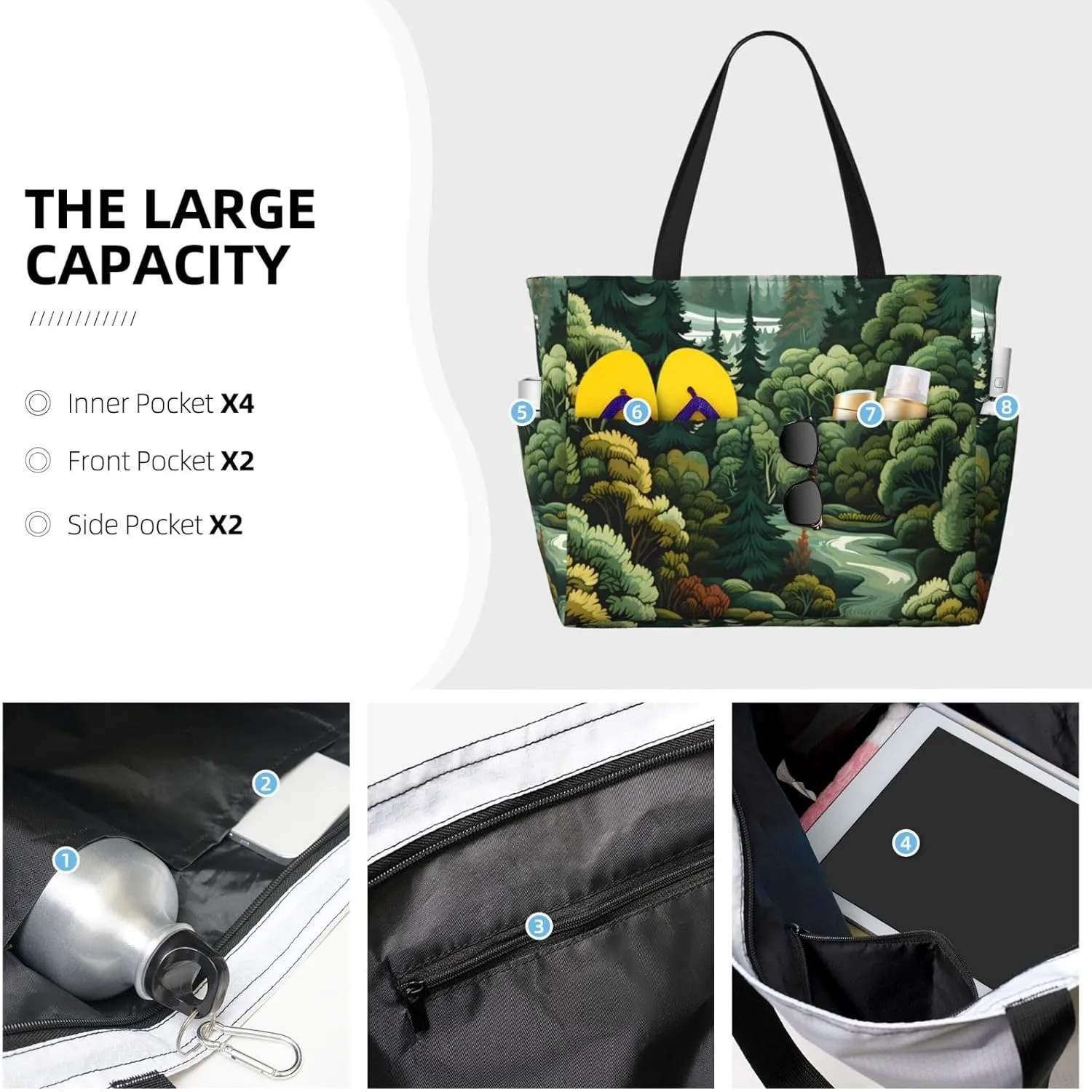 Waterproof Beach Bag for Women Sandproof Beach Tote Bags Large Capacity Swim Pool Bag Foldable Travel Duffel Bags