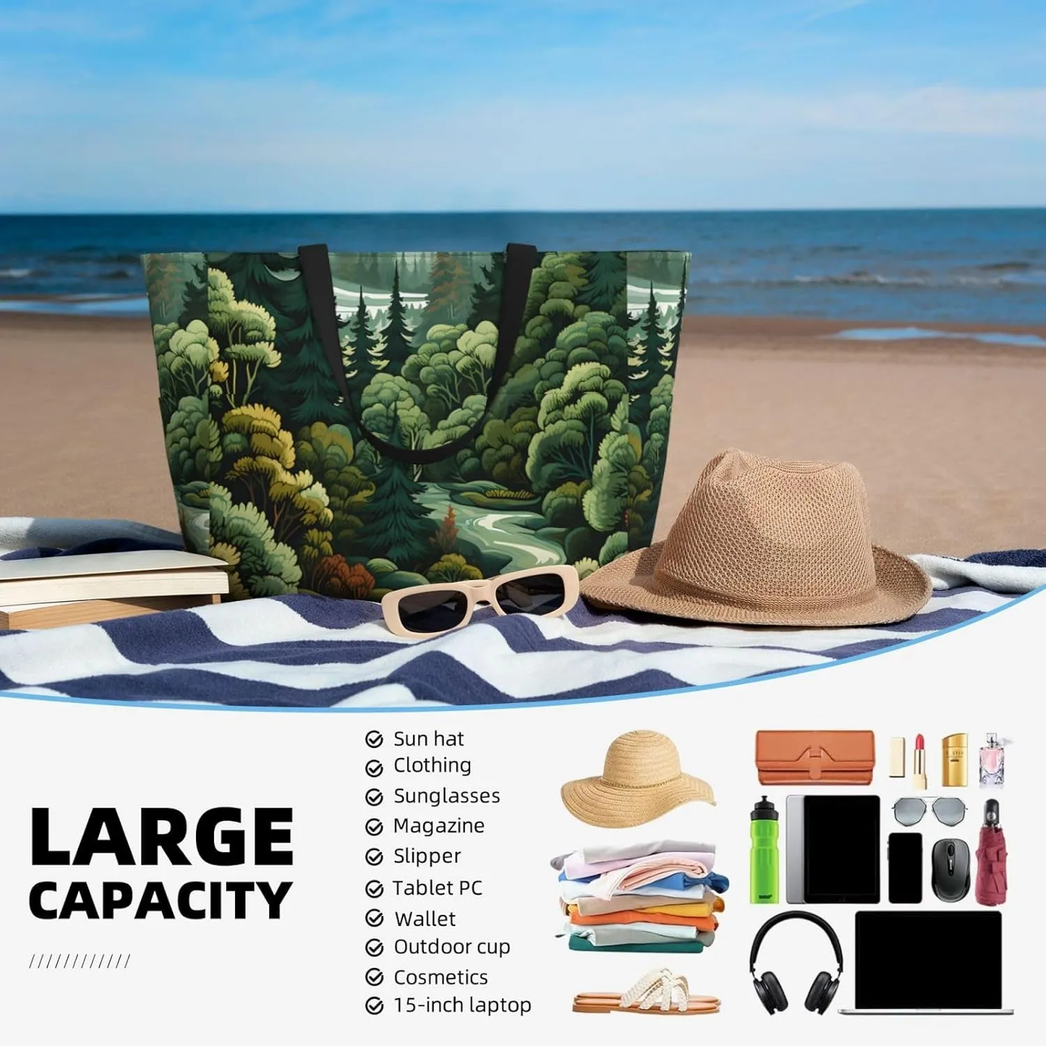 Waterproof Beach Bag for Women Sandproof Beach Tote Bags Large Capacity Swim Pool Bag Foldable Travel Duffel Bags