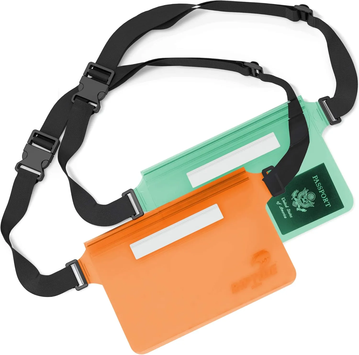 Waterproof Fanny Pack Pouch (2 Pack) for Men & Women Dry Bag Water Resistant with Adjustable Waist Strap - Protects Valuables at Water Sports (Sheer Green & Orange)