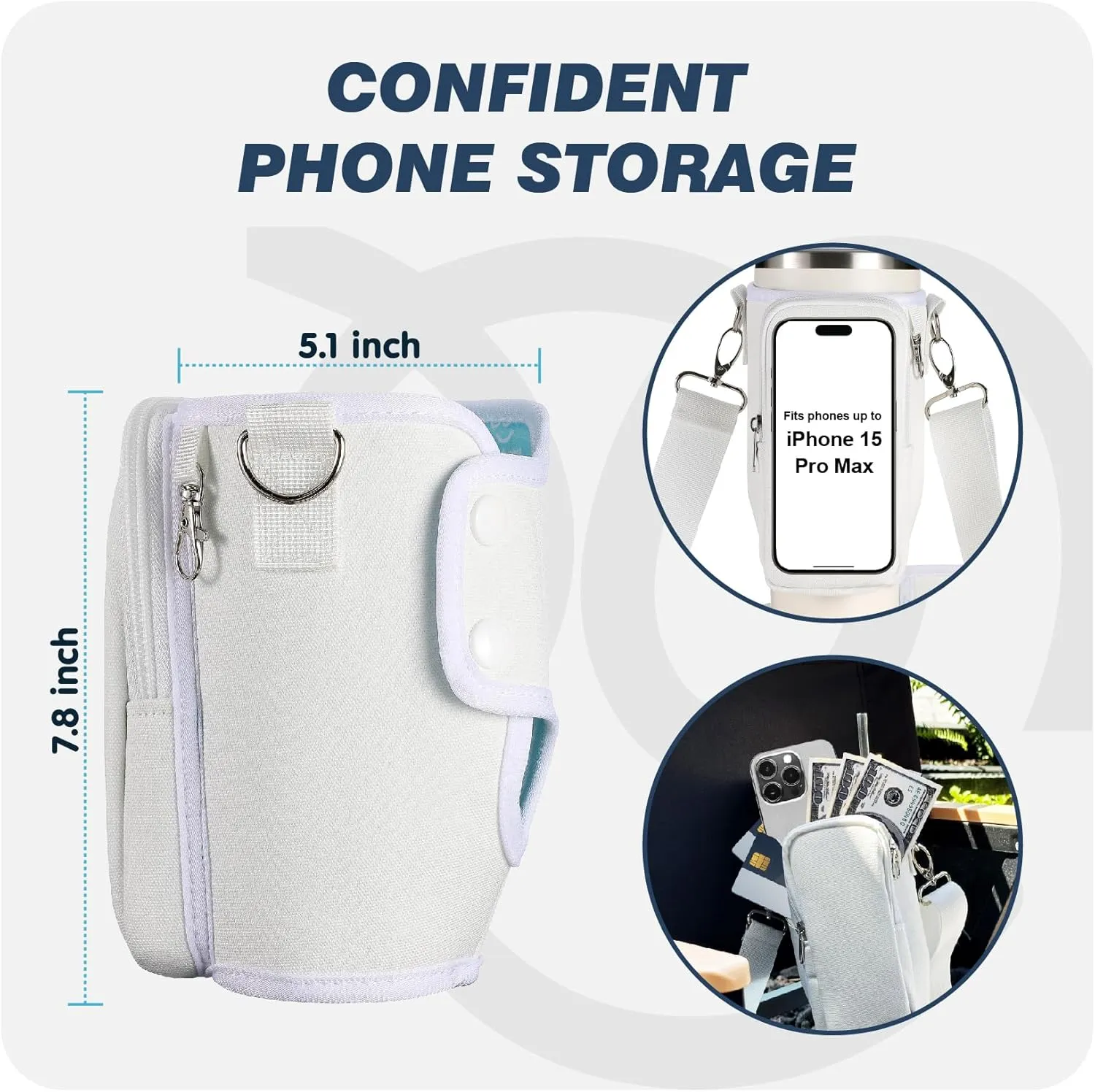 Watter Bottle Carrier Bag for Stanley Cup with Phone Pocket, fit for Stanley 40 oz Tumbler & Simple Modern 40oz Water Bottle, Odor-Free Holder Pouch with Adjustable Strap (Rose Quartz)