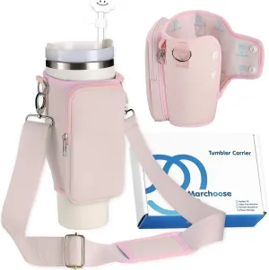 Watter Bottle Carrier Bag for Stanley Cup with Phone Pocket, fit for Stanley 40 oz Tumbler & Simple Modern 40oz Water Bottle, Odor-Free Holder Pouch with Adjustable Strap (Rose Quartz)
