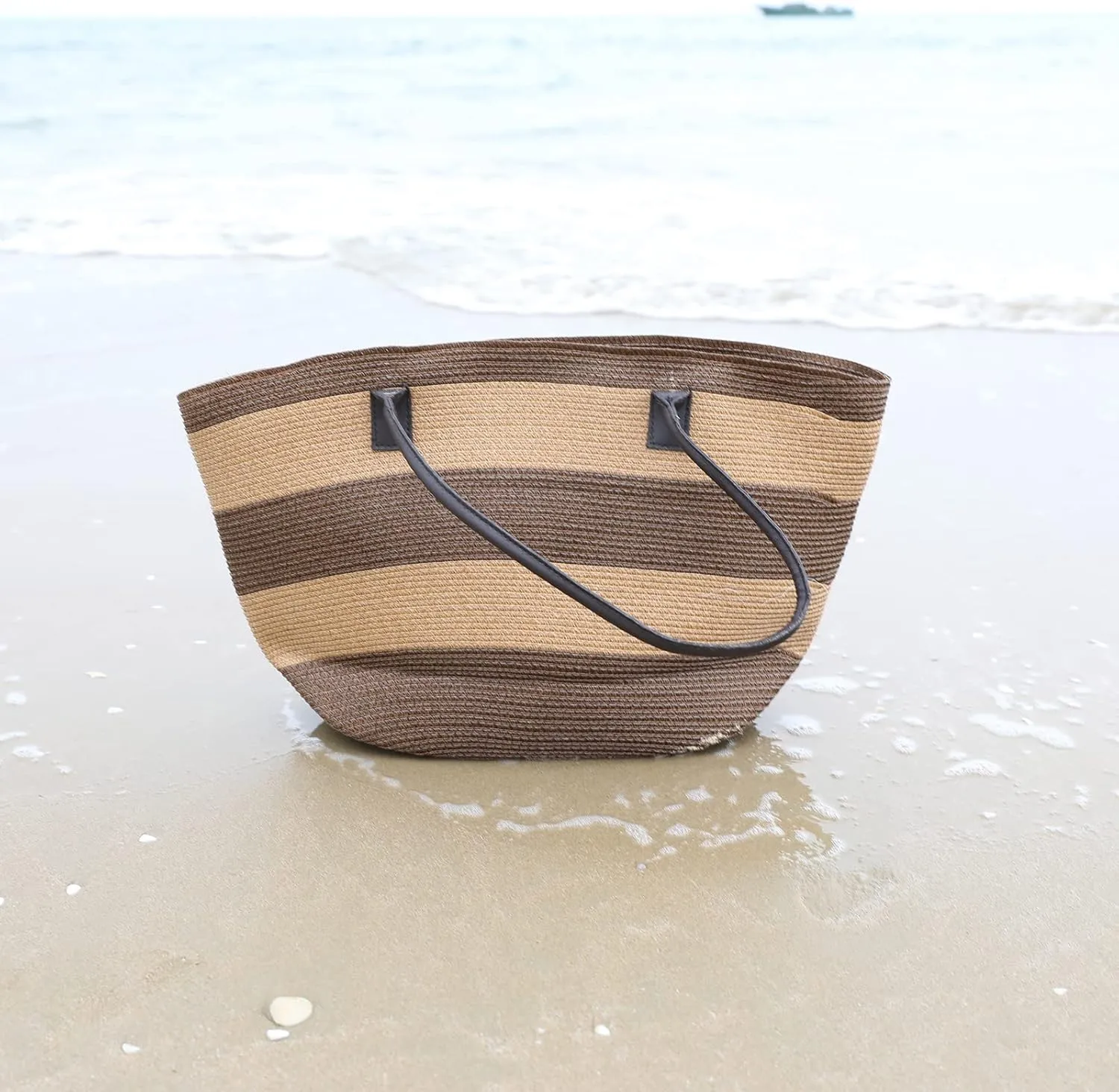 We We Large Canvas Straw Beach Pool Bag Waterproof Beach Tote Bags for Women Travel Shoulder Handbag
