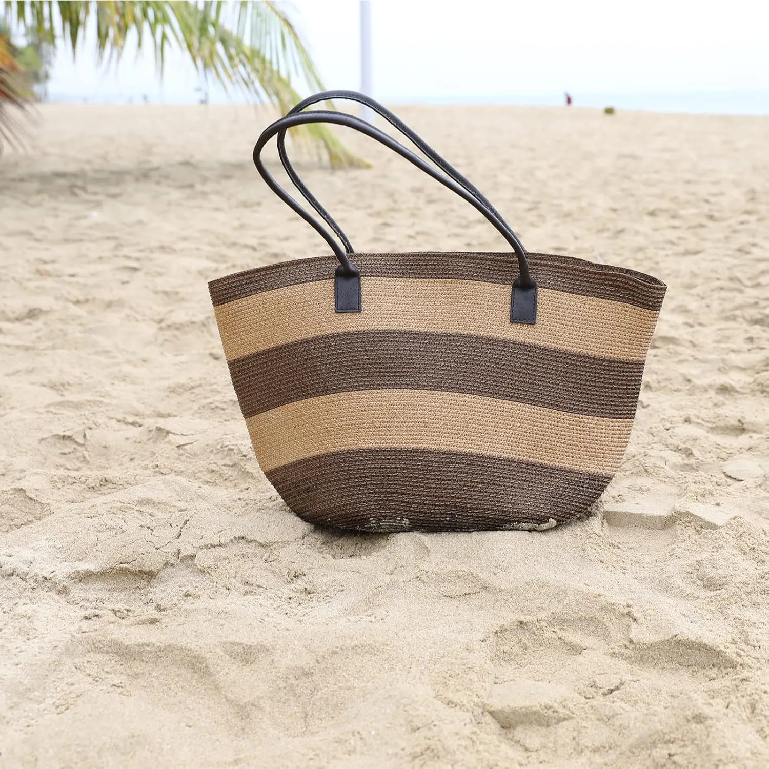 We We Large Canvas Straw Beach Pool Bag Waterproof Beach Tote Bags for Women Travel Shoulder Handbag