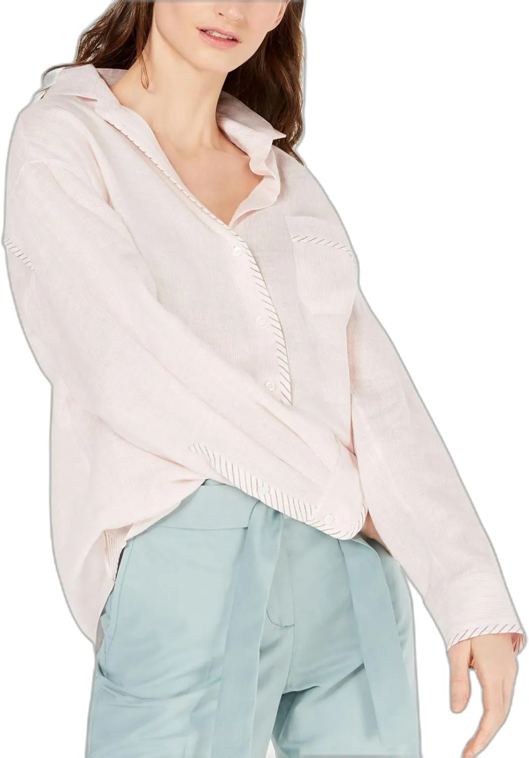 Weekend Max Mara Viadana Linen Striped Button Up Shirt Petal 8