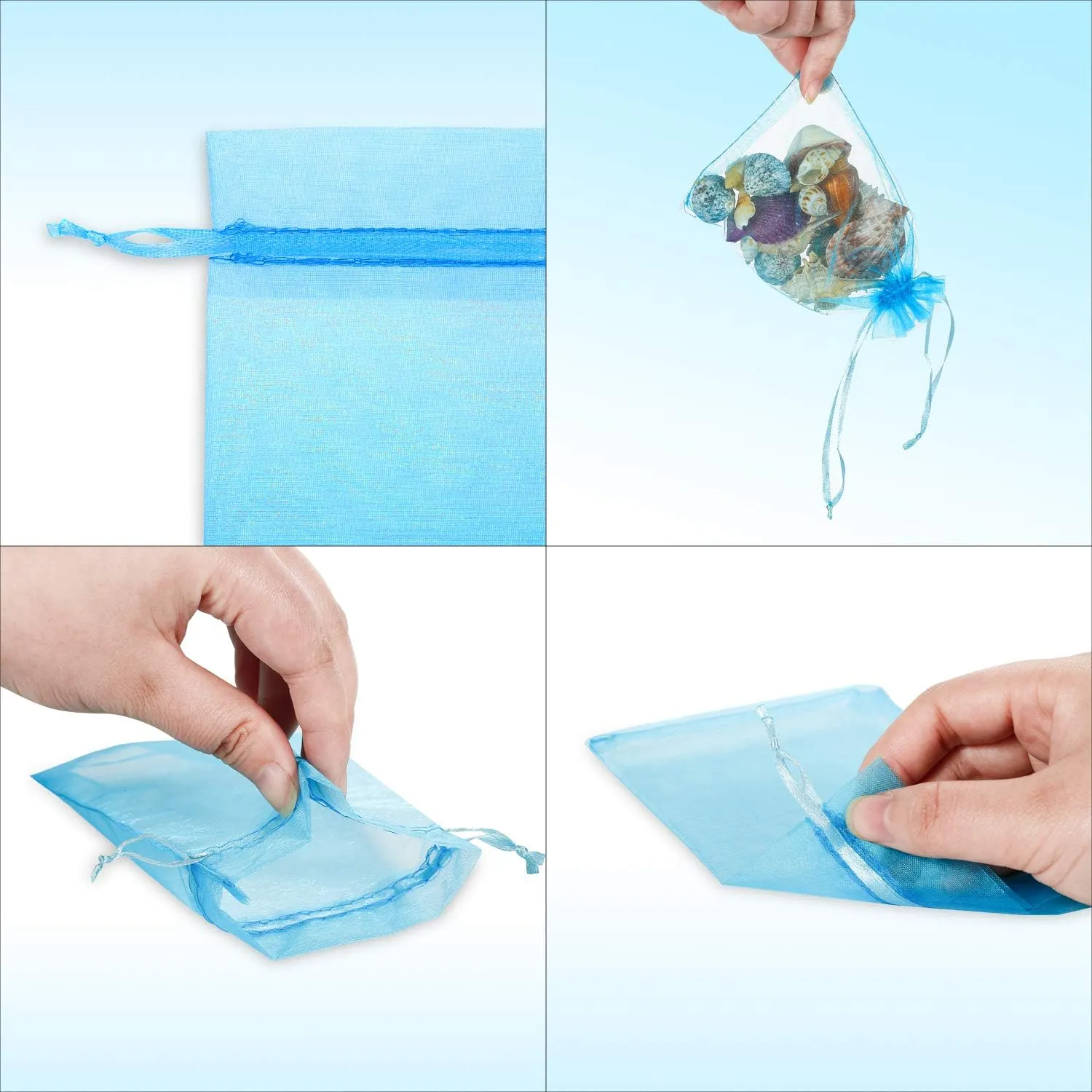 WenTao 100Pcs Premium Sheer Drawstring Organza Bags, 4 x 6 Inch (10x15cm) Pouches Candy Jewelry Party Wedding Favor Gift Bags Blue