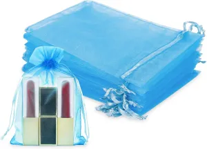 WenTao 100Pcs Premium Sheer Drawstring Organza Bags, 4 x 6 Inch (10x15cm) Pouches Candy Jewelry Party Wedding Favor Gift Bags Blue