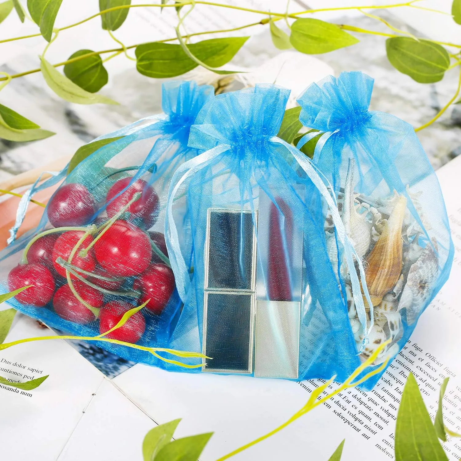 WenTao 100Pcs Premium Sheer Drawstring Organza Bags, 4 x 6 Inch (10x15cm) Pouches Candy Jewelry Party Wedding Favor Gift Bags Blue
