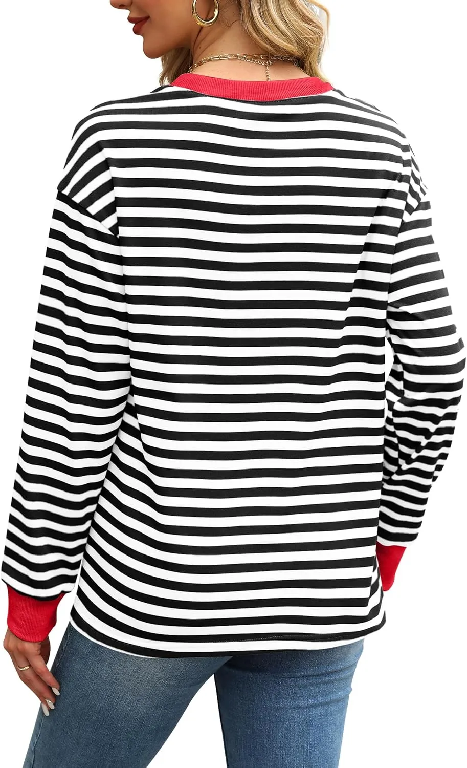 WIHOLL Womens Tunic Tops Long Sleeve Striped Shirts Crewneck Tops