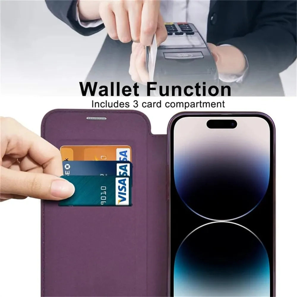 Wireless Charging Flip Leather Phone Case for iPhone 11 12 13 14Plus 15 Pro Max Senior Clear Shockproof Business Card Slot Cover,Pink,for iPhone 14Pro Max