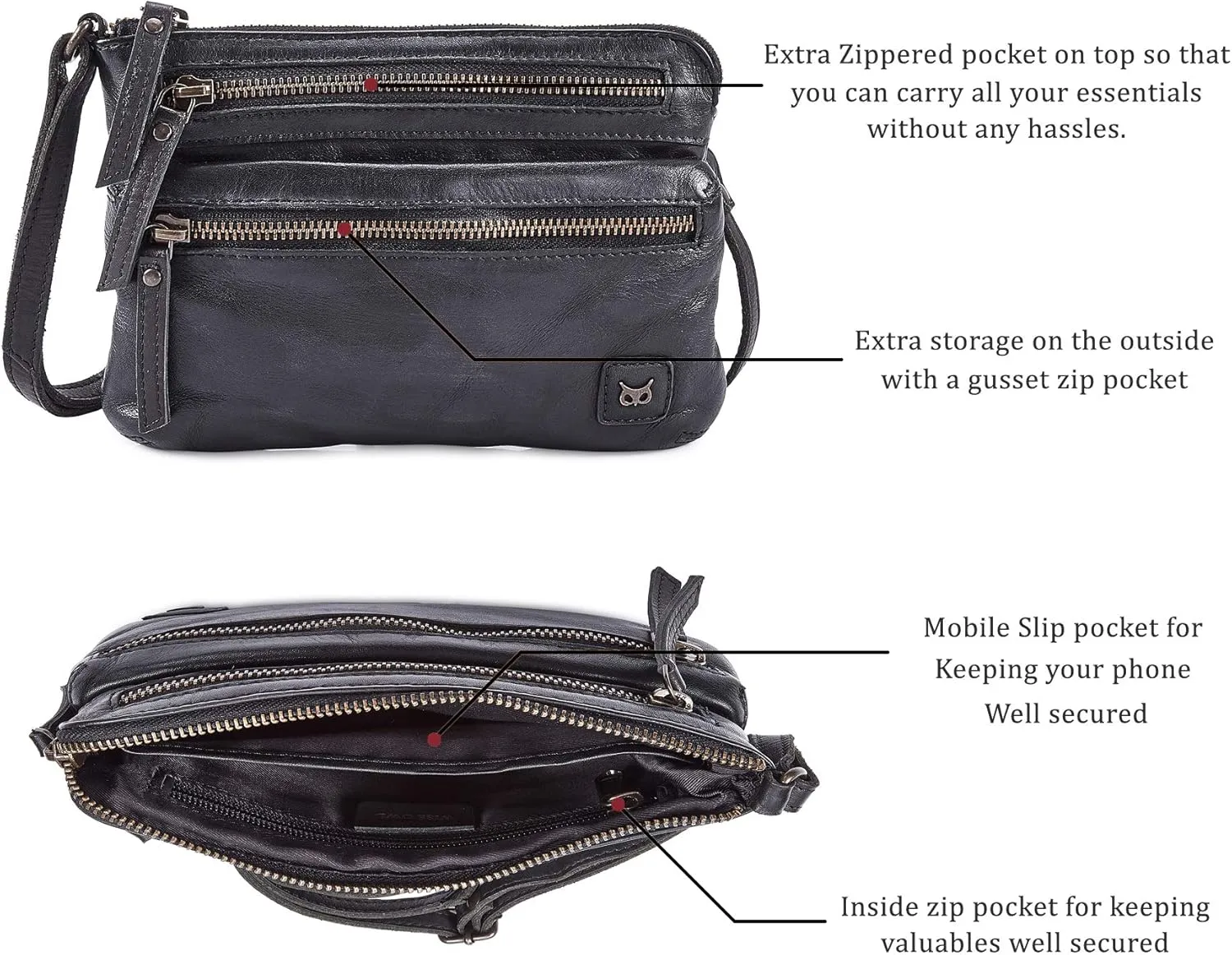 Wise Owl Accessories Small Crossbody Sling Bag Real Leather Purse for Women Crossover Trendy Shoulder Handbag