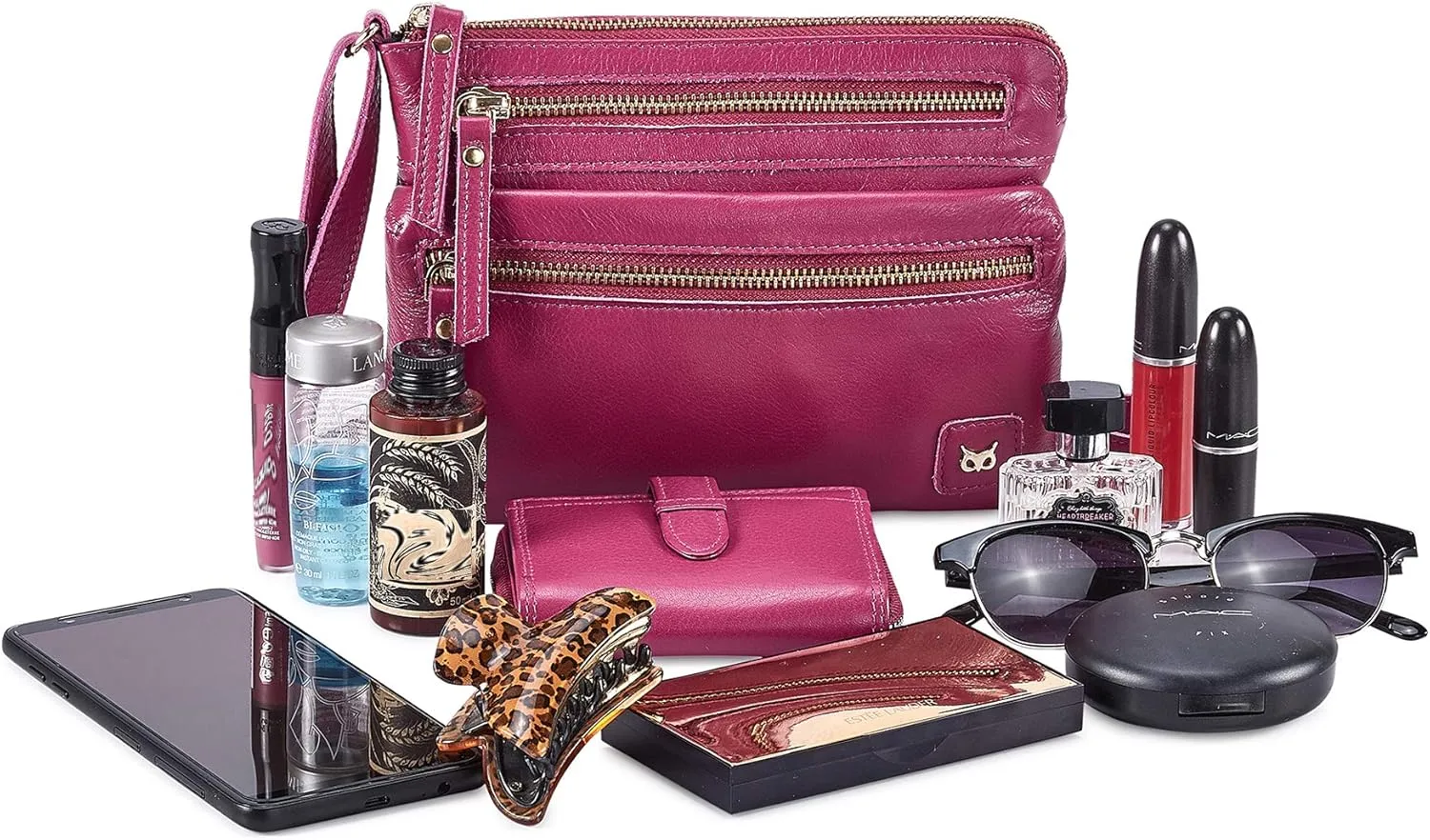 Wise Owl Accessories Small Crossbody Sling Bag Real Leather Purse for Women Crossover Trendy Shoulder Handbag