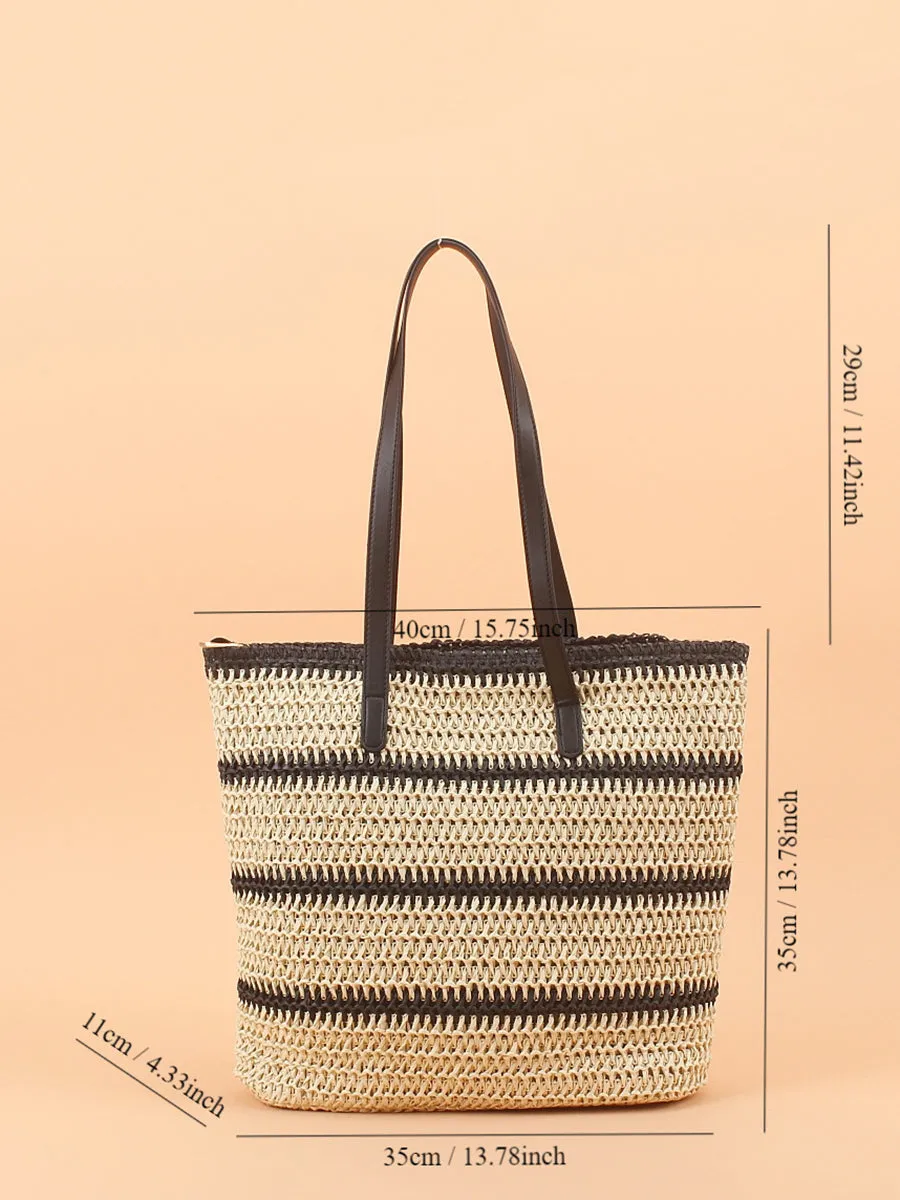 Women Casual Stripe Straw Weave Shoulder Bag