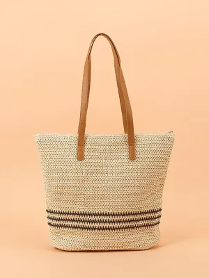Women Casual Stripe Straw Weave Shoulder Bag