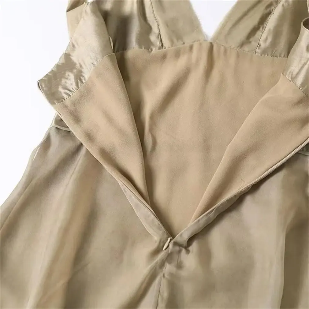 Women Chiffon Sleeveless Midi Dress V Neck Backless Loose Dresses