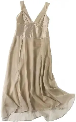 Women Chiffon Sleeveless Midi Dress V Neck Backless Loose Dresses