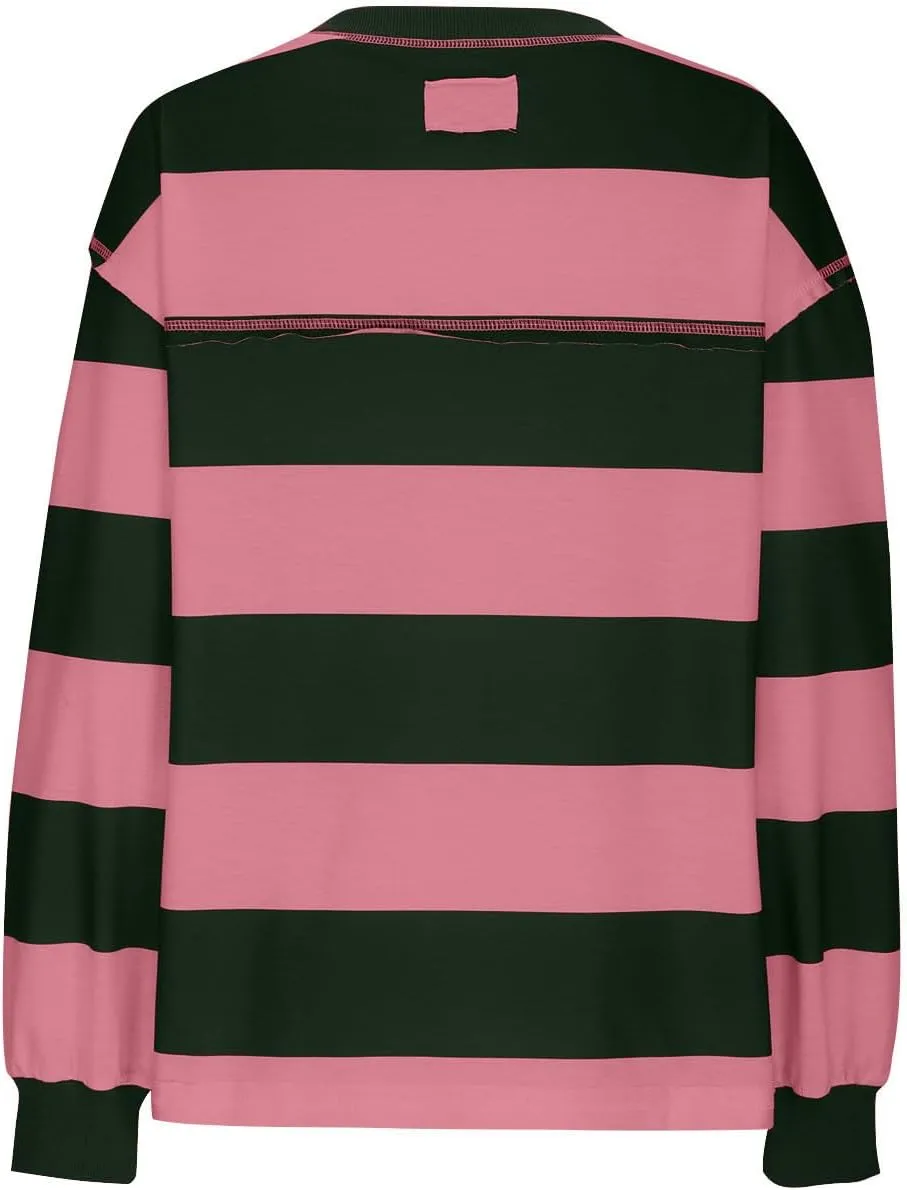 Women Fall Clothes 2024 Dressy Striped Color Block Long Sleeve Oversized Sweatshirt Casual Pullover Y2K Shirt Top