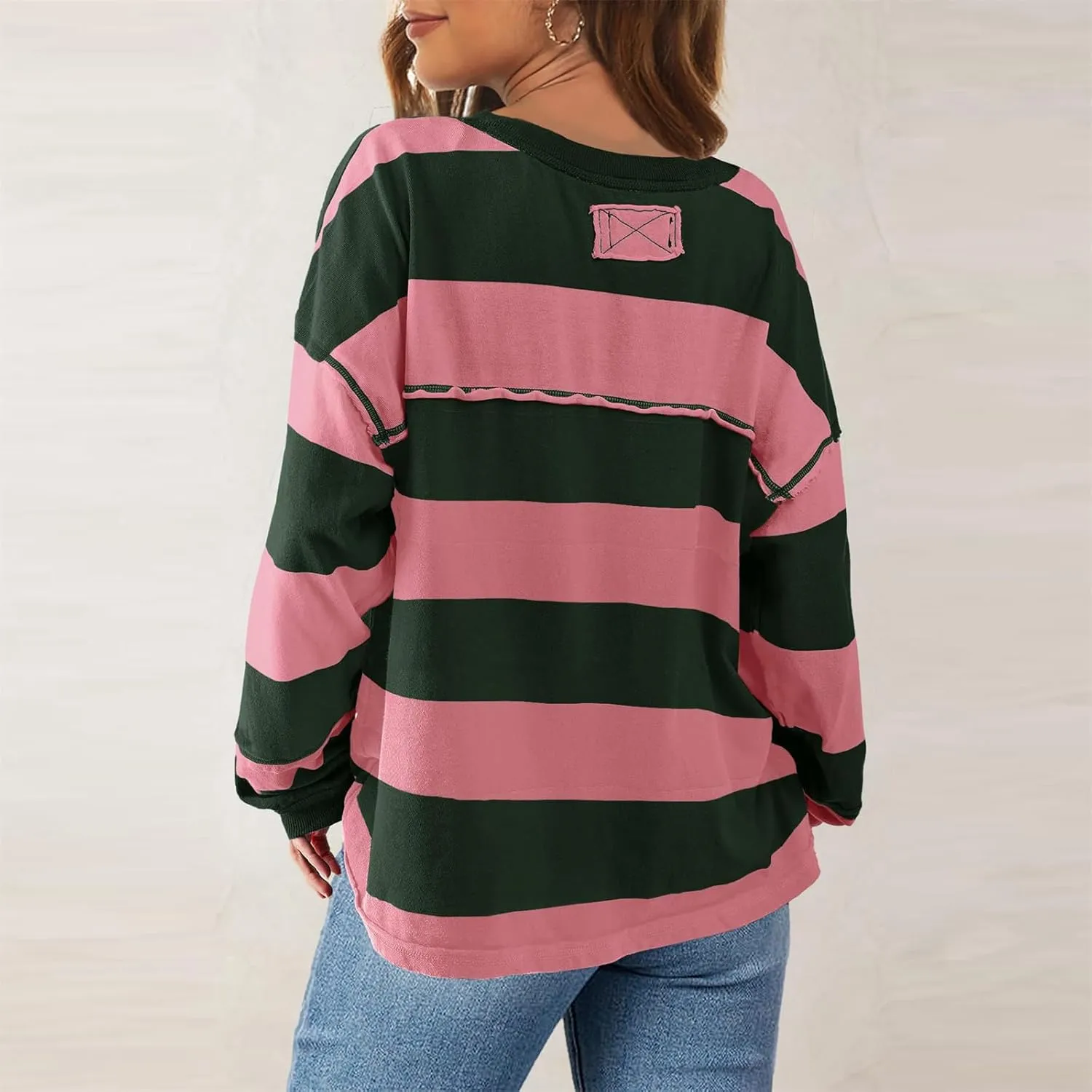 Women Fall Clothes 2024 Dressy Striped Color Block Long Sleeve Oversized Sweatshirt Casual Pullover Y2K Shirt Top