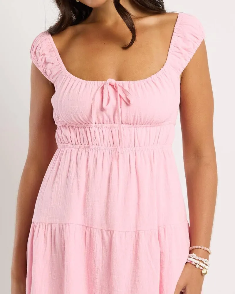 Women Floral Embroidery Mini Dress Sleeveless Ruffle Straps Flowy Sundress Solid Ruched High Waist A-line Dresses