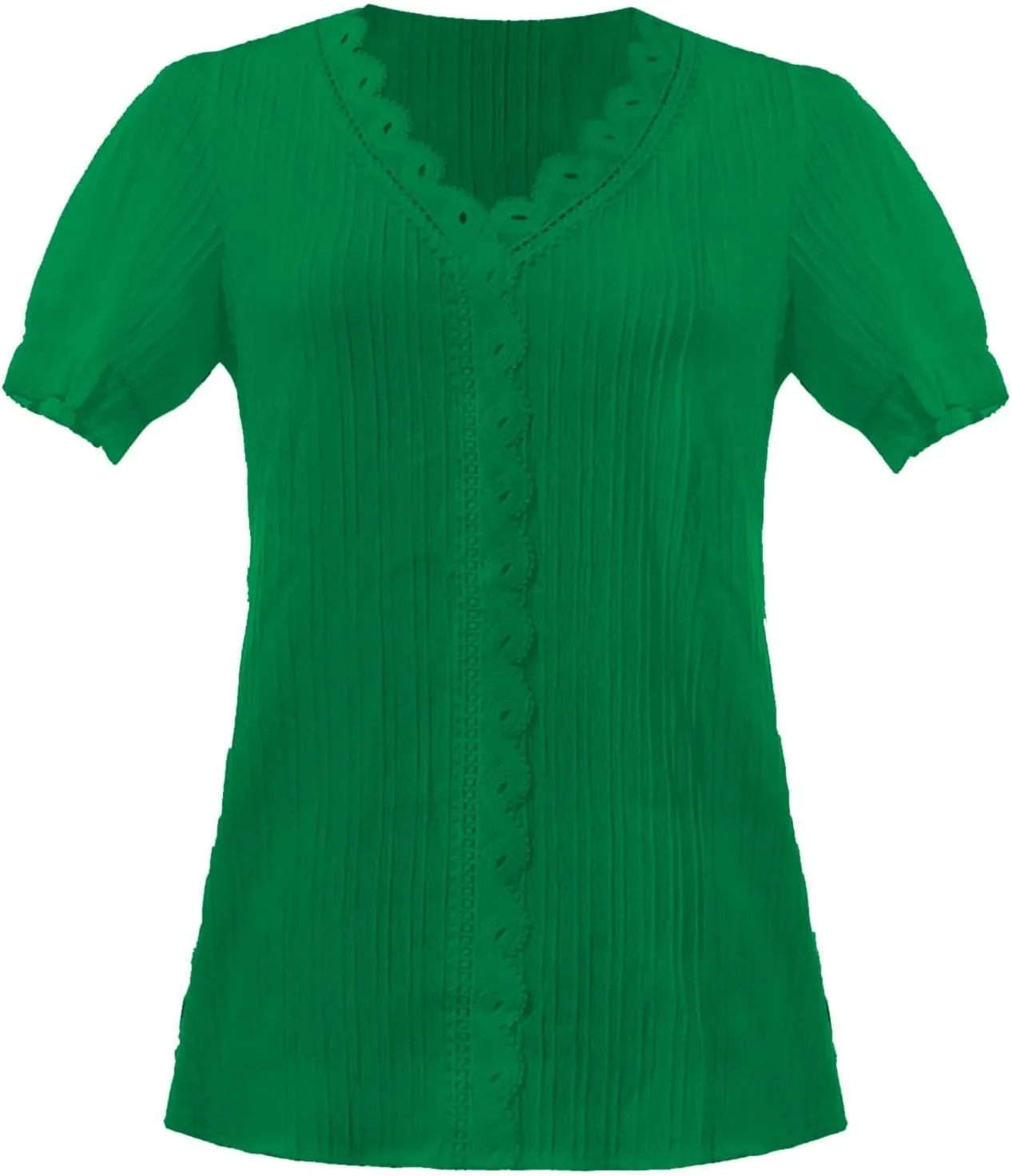 Women Lace V Neck Short Sleeve Shirt Elegant Puff Sleeve Office Work Dressy Blouse Plus Size Slim Tunic Casual Tshirt