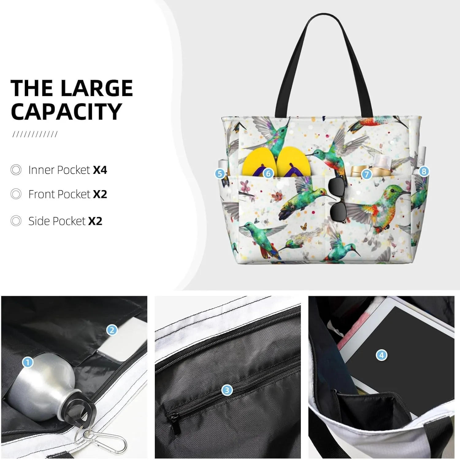 Women Large Beach Bag Travel Weekender Foldable Tote Bag for Pool Beach Vacation Gym