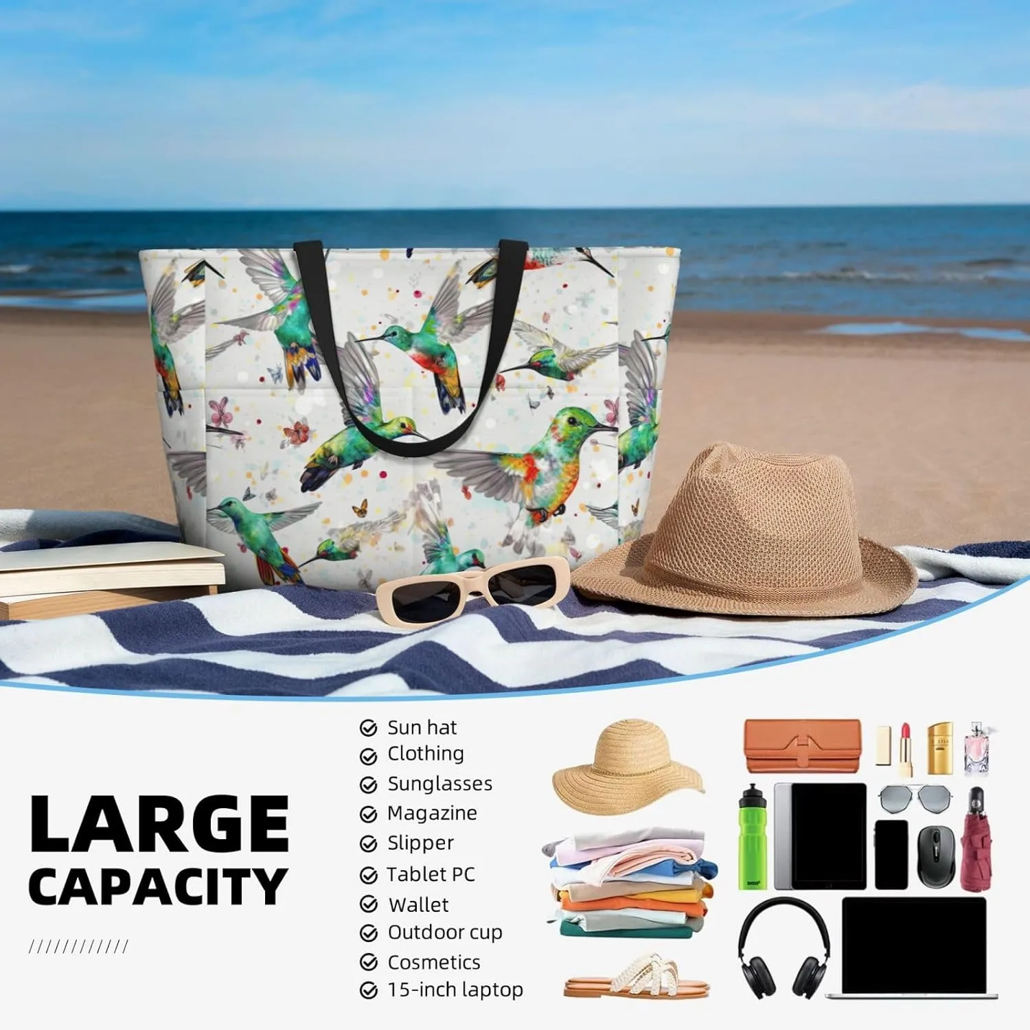 Women Large Beach Bag Travel Weekender Foldable Tote Bag for Pool Beach Vacation Gym
